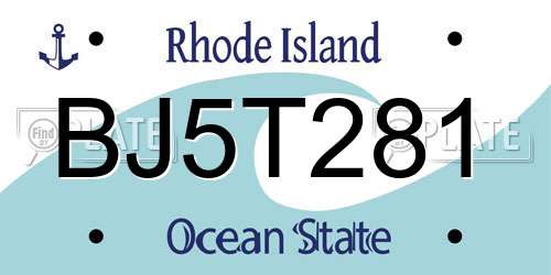 BJ5T281 Rhode Island License Plate