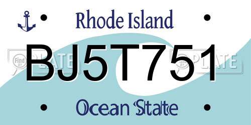 BJ5T751 Rhode Island License Plate