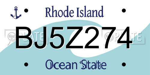 BJ5Z274 Rhode Island License Plate
