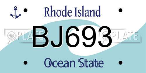 BJ693 Rhode Island License Plate