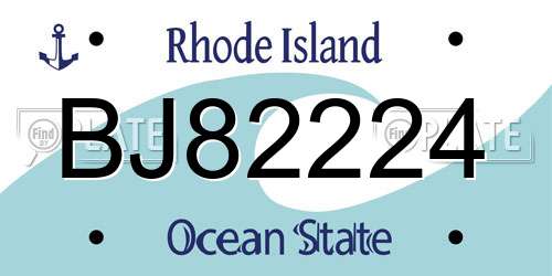 BJ82224 Rhode Island License Plate