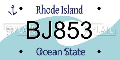 BJ853 Rhode Island License Plate