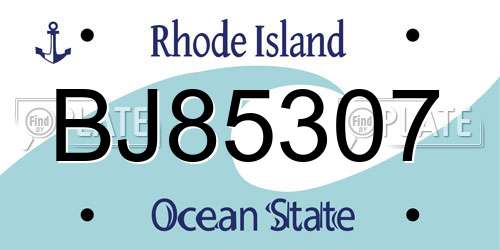 BJ85307 Rhode Island License Plate