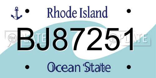 BJ87251 Rhode Island License Plate