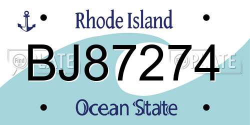 BJ87274 Rhode Island License Plate