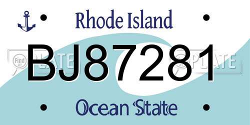 BJ87281 Rhode Island License Plate