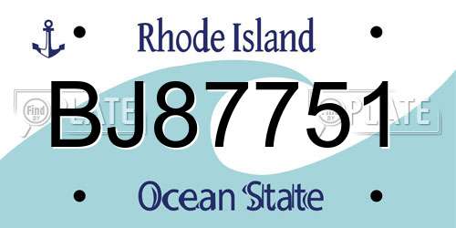 BJ87751 Rhode Island License Plate
