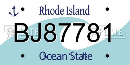 BJ87781 Rhode Island License Plate