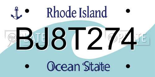 BJ8T274 Rhode Island License Plate