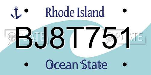 BJ8T751 Rhode Island License Plate
