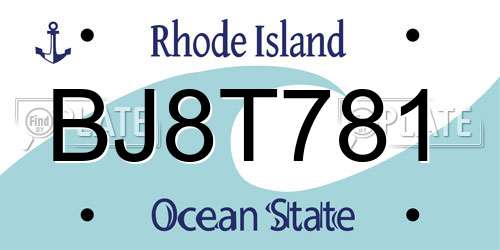 BJ8T781 Rhode Island License Plate