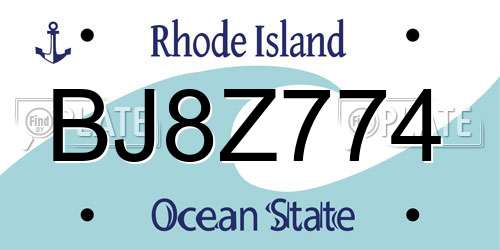 BJ8Z774 Rhode Island License Plate