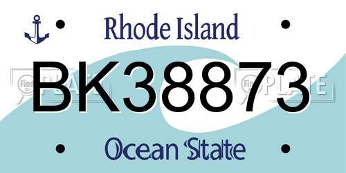 BK38873 Rhode Island License Plate