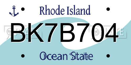 BK7B704 Rhode Island License Plate