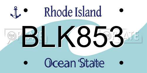 BLK853 Rhode Island License Plate
