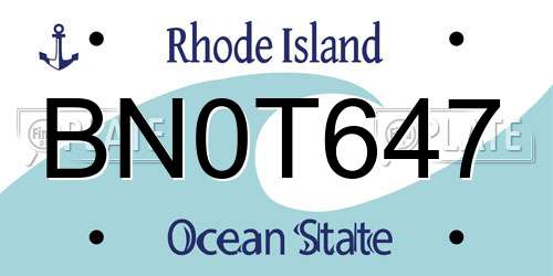BN0T647 Rhode Island License Plate