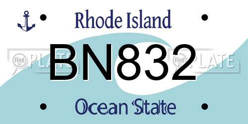 BN832 Rhode Island License Plate