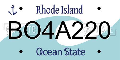 BO4A220 Rhode Island License Plate