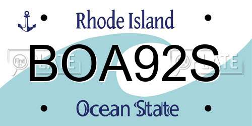 BOA92S Rhode Island License Plate