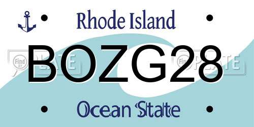 BOZG28 Rhode Island License Plate