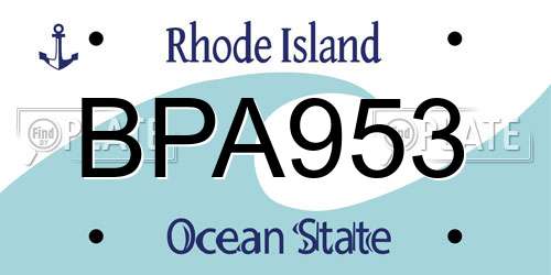 BPA953 Rhode Island License Plate