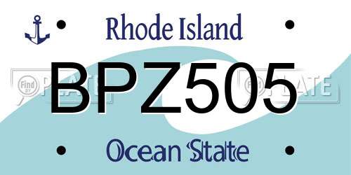 BPZ505 Rhode Island License Plate