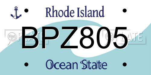 BPZ805 Rhode Island License Plate