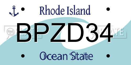 BPZD34 Rhode Island License Plate