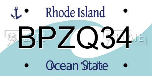 BPZQ34 Rhode Island License Plate