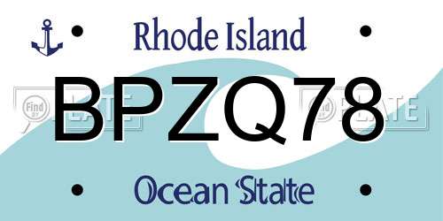 BPZQ78 Rhode Island License Plate