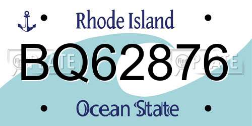 BQ62876 Rhode Island License Plate