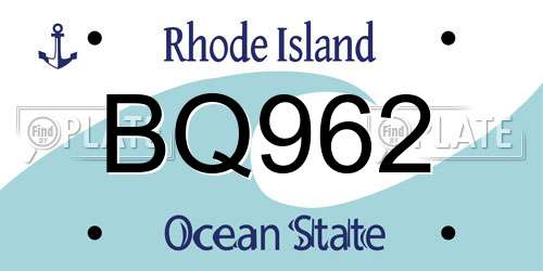 BQ962 Rhode Island License Plate