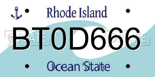 BT0D666 Rhode Island License Plate