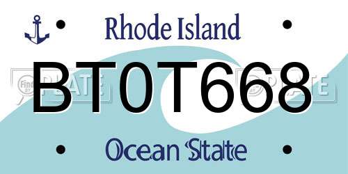 BT0T668 Rhode Island License Plate