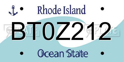 BT0Z212 Rhode Island License Plate