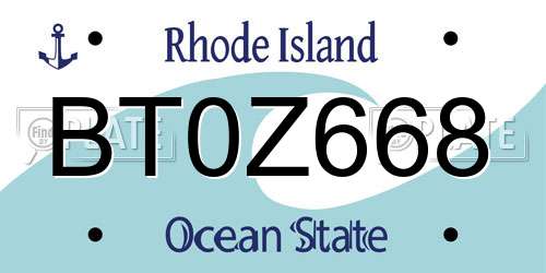 BT0Z668 Rhode Island License Plate