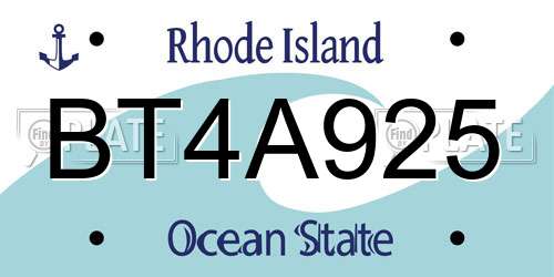 BT4A925 Rhode Island License Plate