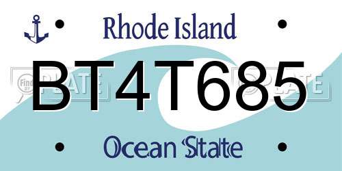BT4T685 Rhode Island License Plate