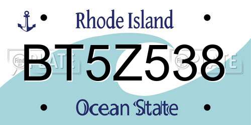 BT5Z538 Rhode Island License Plate