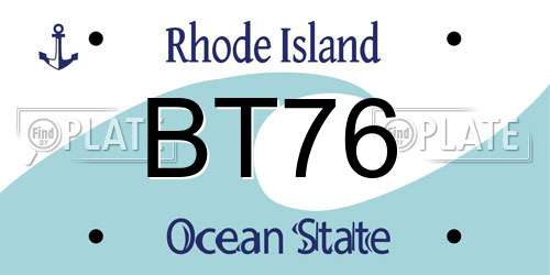 BT76 Rhode Island License Plate