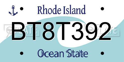 BT8T392 Rhode Island License Plate