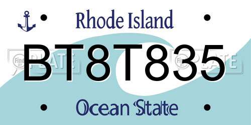 BT8T835 Rhode Island License Plate