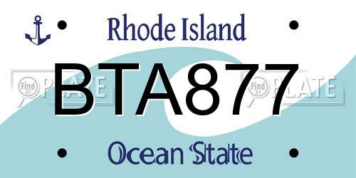 BTA877 Rhode Island License Plate