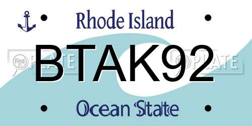 BTAK92 Rhode Island License Plate