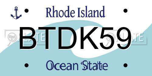 BTDK59 Rhode Island License Plate