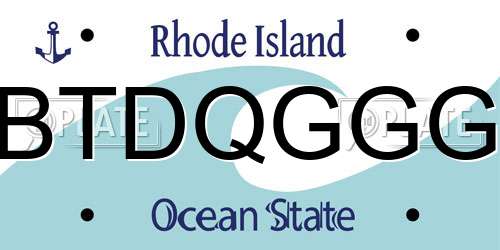 BTDQGGG Rhode Island License Plate
