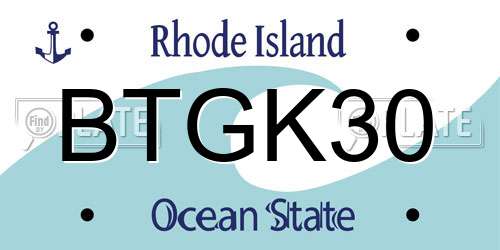 BTGK30 Rhode Island License Plate