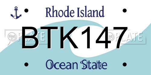 BTK147 Rhode Island License Plate