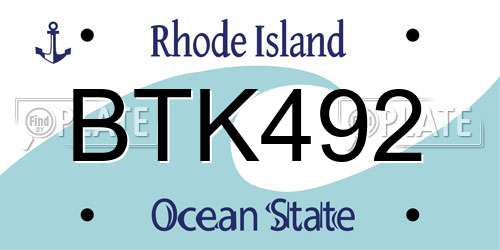 BTK492 Rhode Island License Plate