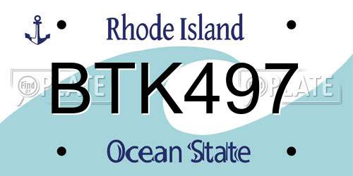 BTK497 Rhode Island License Plate